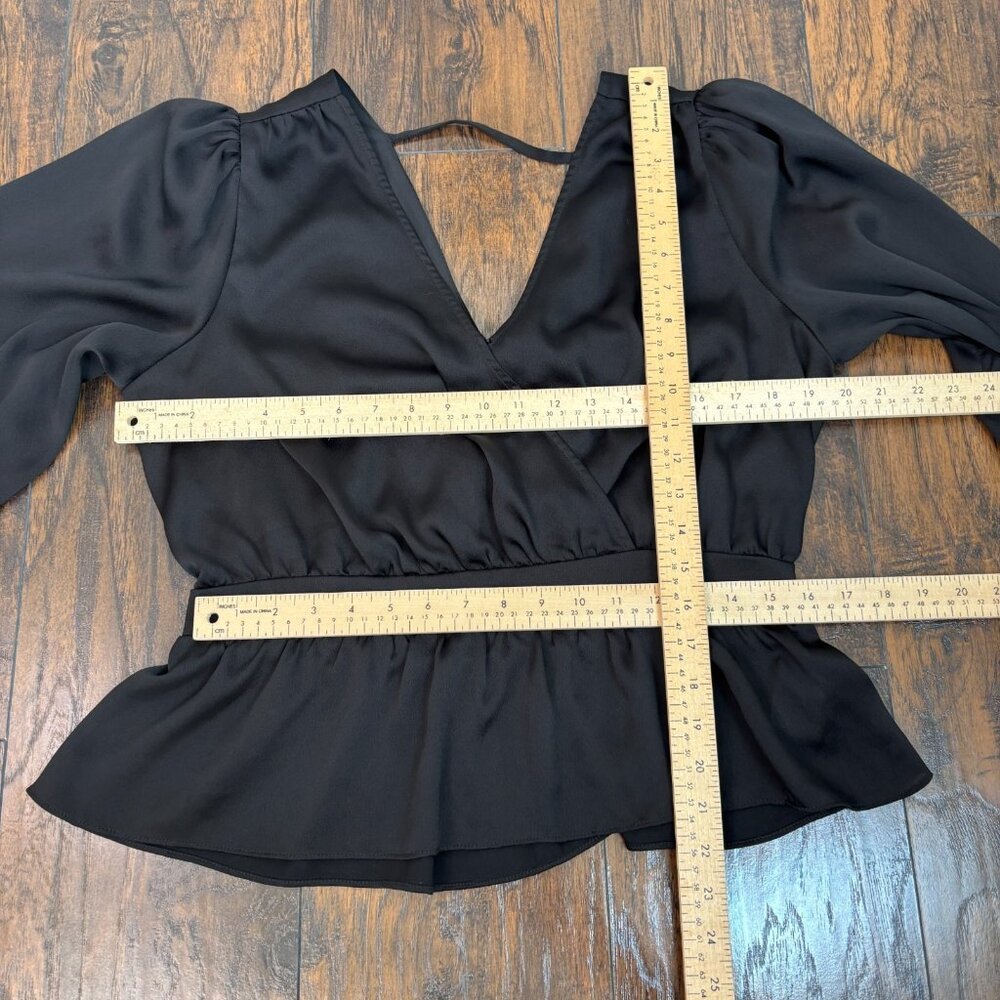 Express Top Large Black Crossover Cutout Tie-Back Blouse Women's Long Sleeve - Picture 7 of 10